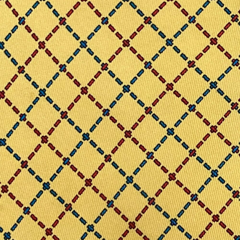 FUN MODERN HERMES TIE ~ YELLOW w WHIMSICAL DIAGONAL RED BLUE MODERN DASHES LINES